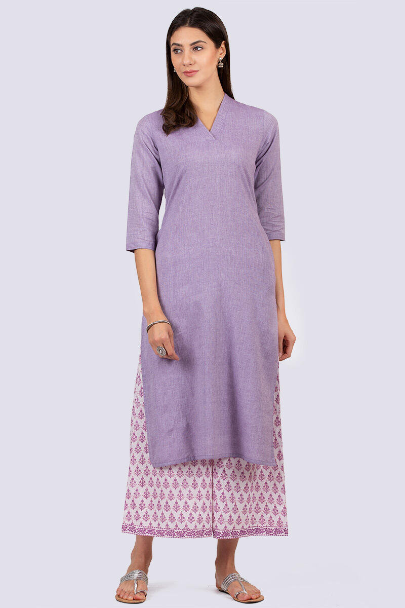 Purple Handcrafted Straight Cotton Kurta