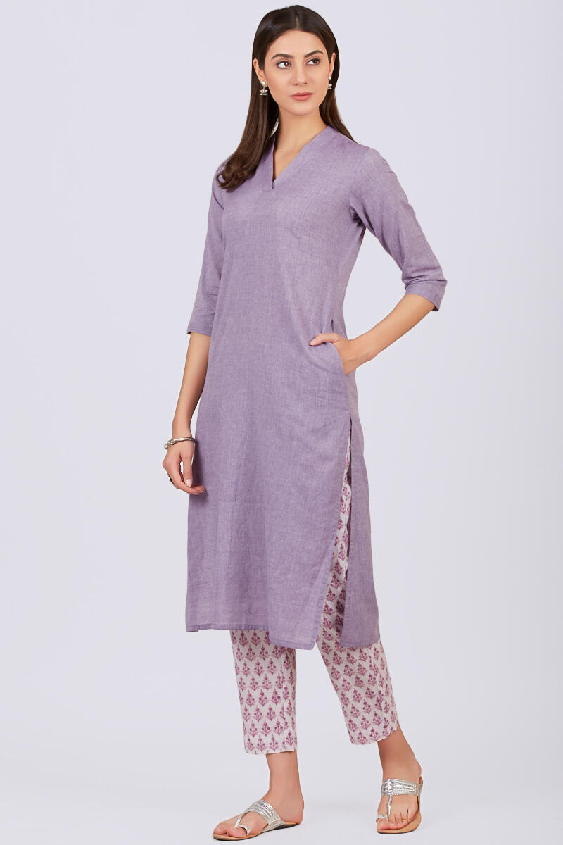 Purple Handcrafted Straight Cotton Kurta
