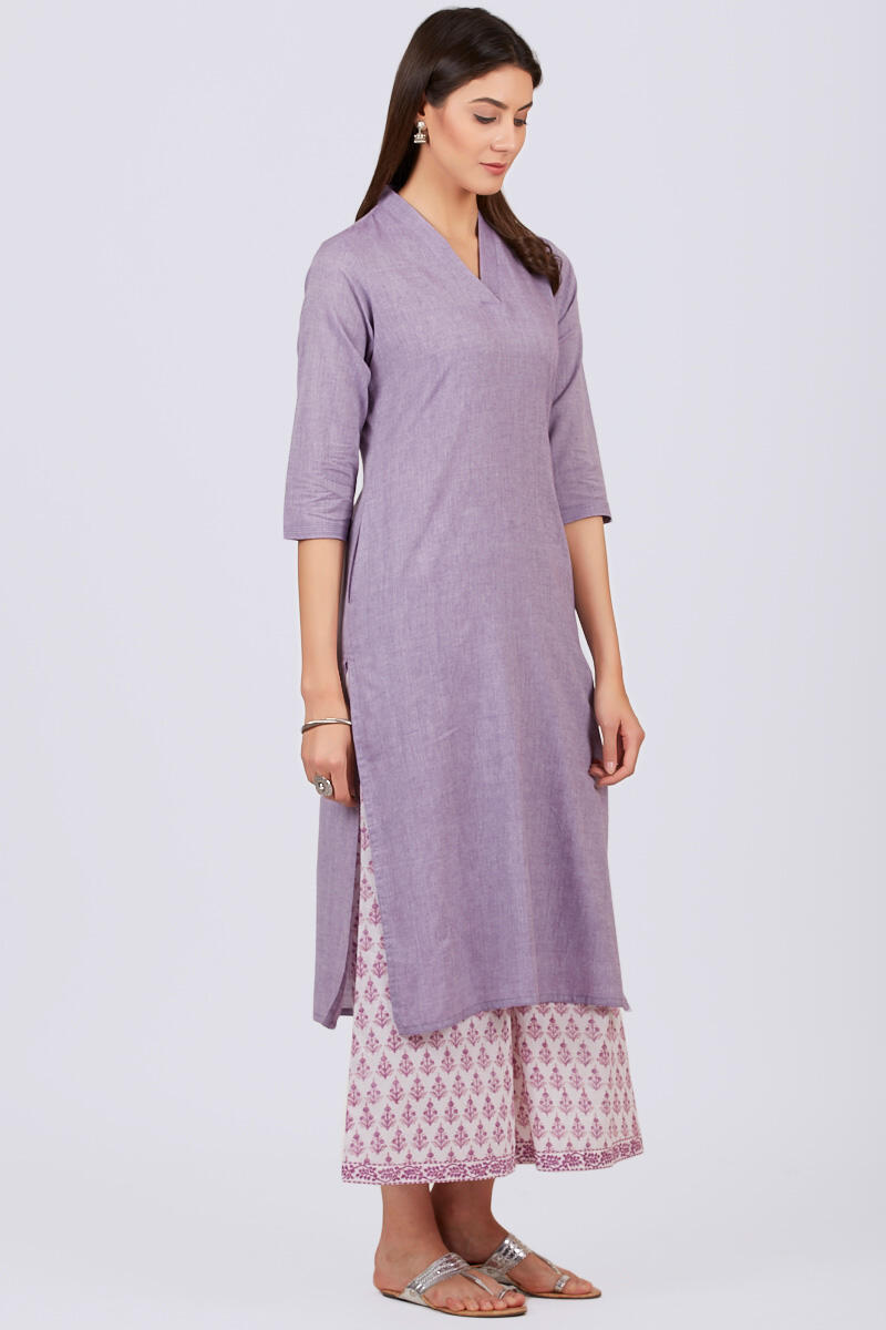 Purple Handcrafted Straight Cotton Kurta