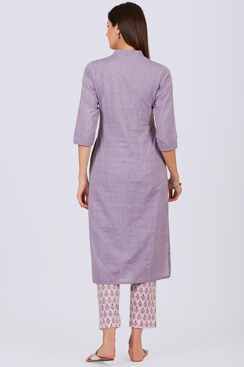 Purple Handcrafted Straight Cotton Kurta