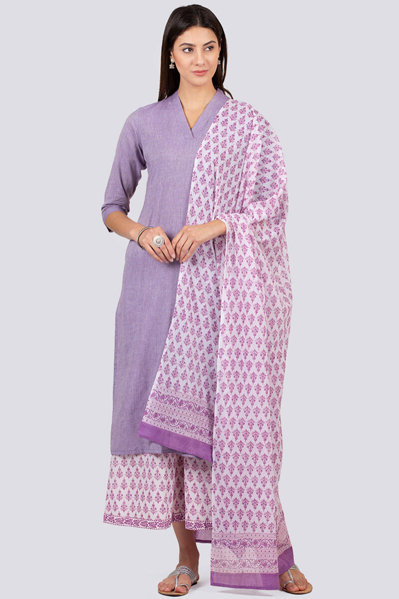 Purple Handcrafted Straight Cotton Kurta