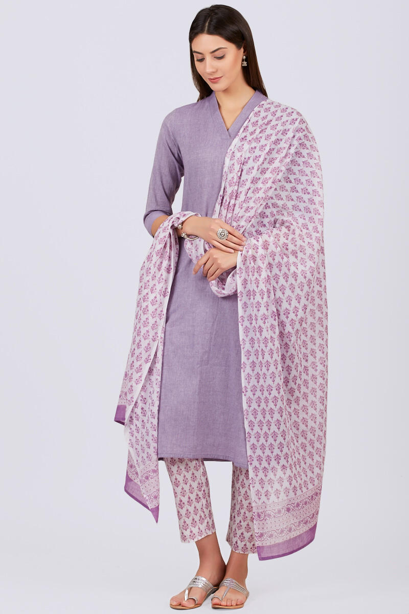 Purple Handcrafted Straight Cotton Kurta
