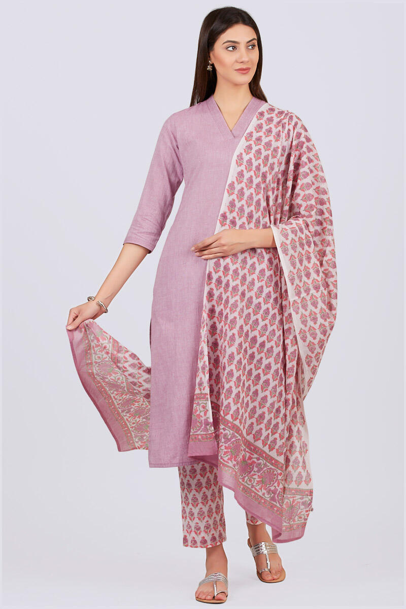 Pink Block Printed Cotton Dupatta