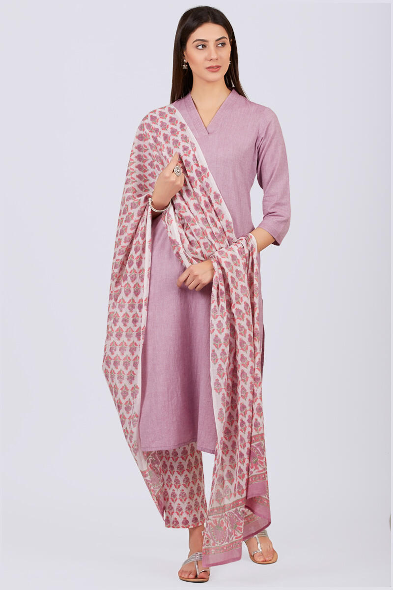 Pink Block Printed Cotton Dupatta