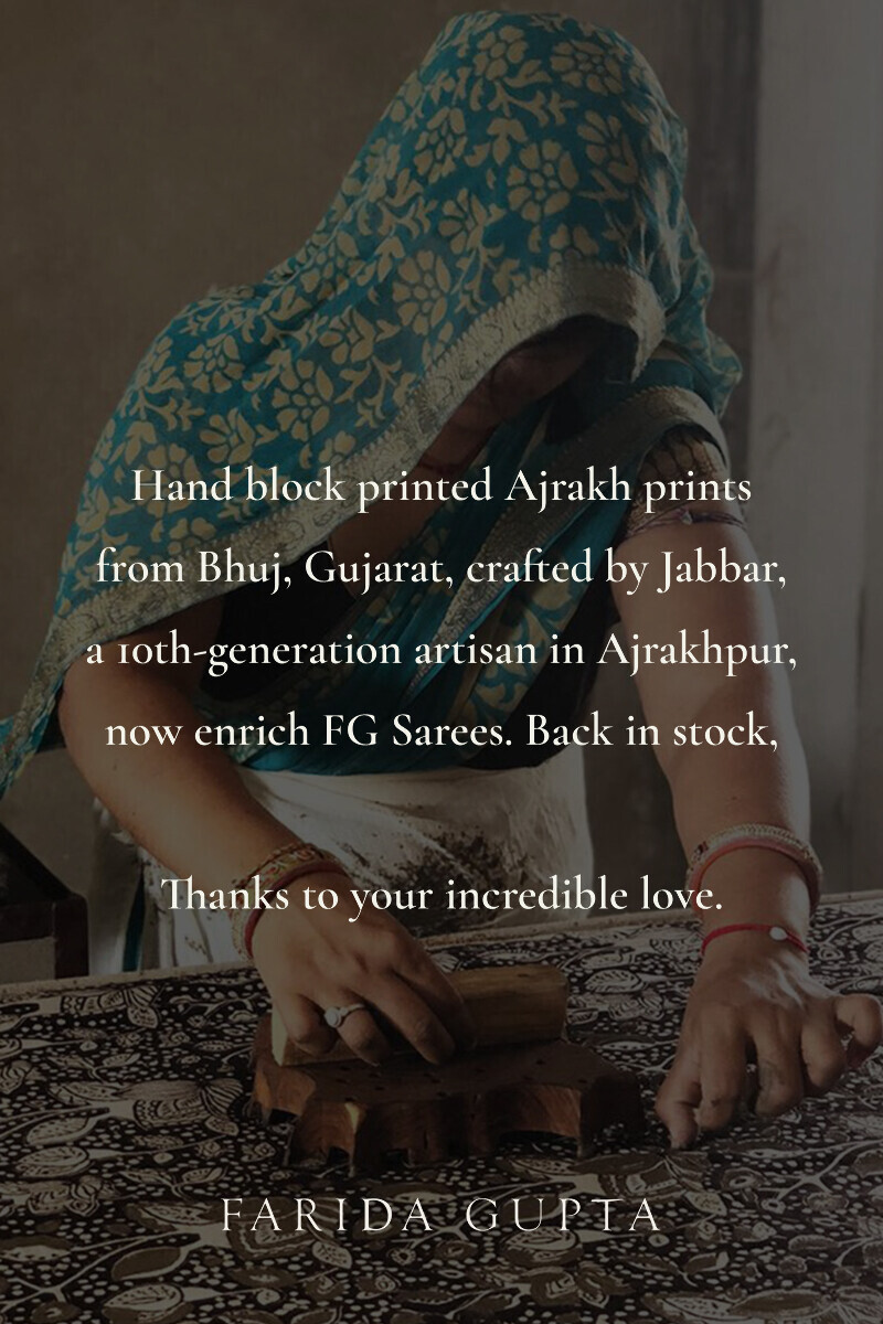 Ajrakh Hand Block-Printed Chanderi Saree