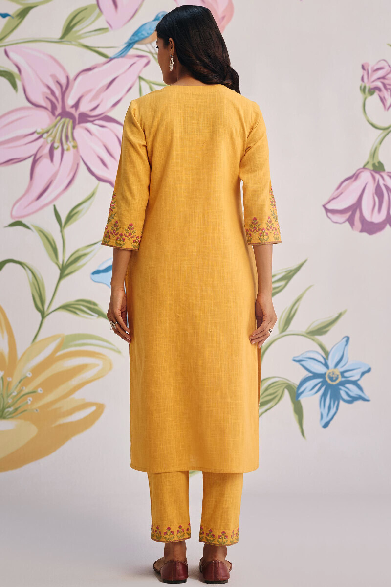 Mustard Handcrafted Straight Gauze Slub Kurta