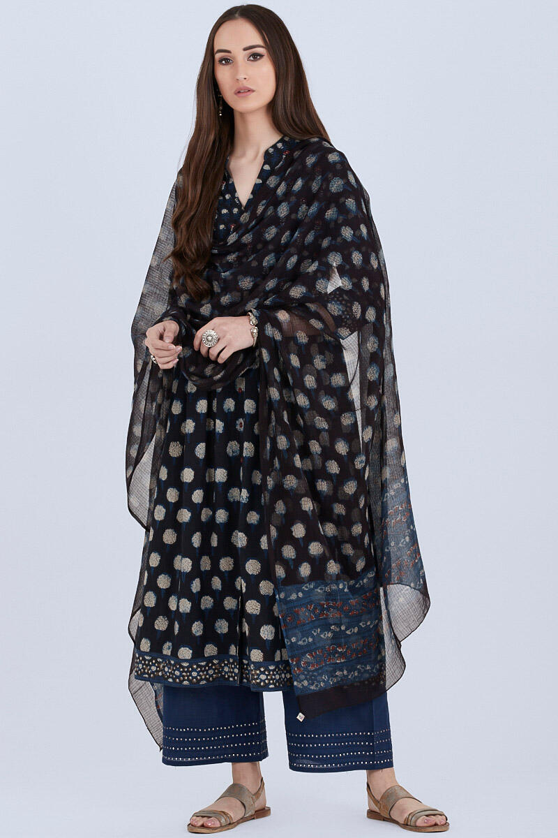 Indigo Block Printed Kota Dupatta