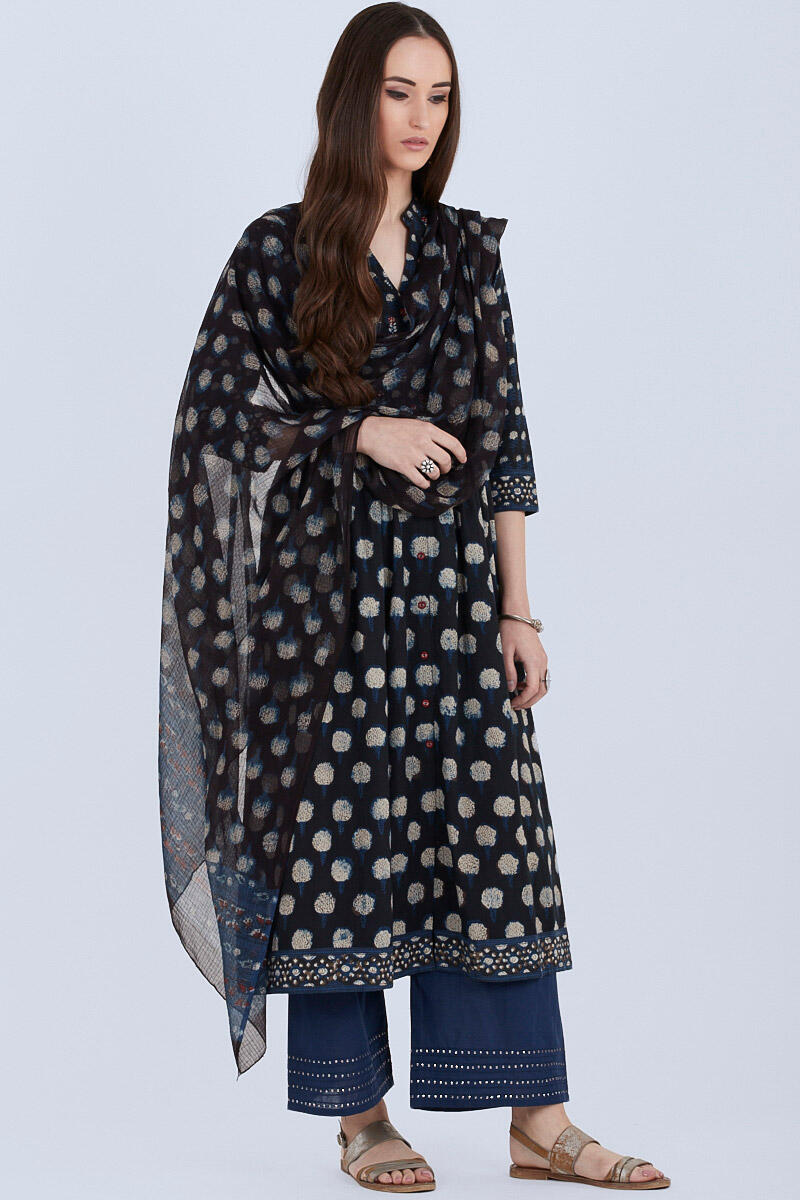 Indigo Block Printed Kota Dupatta