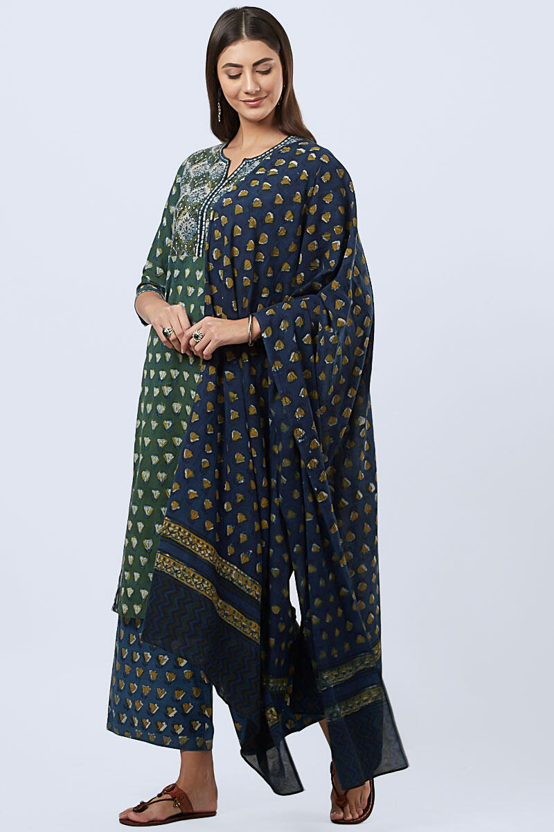 Indigo Block Printed Cotton Dupatta