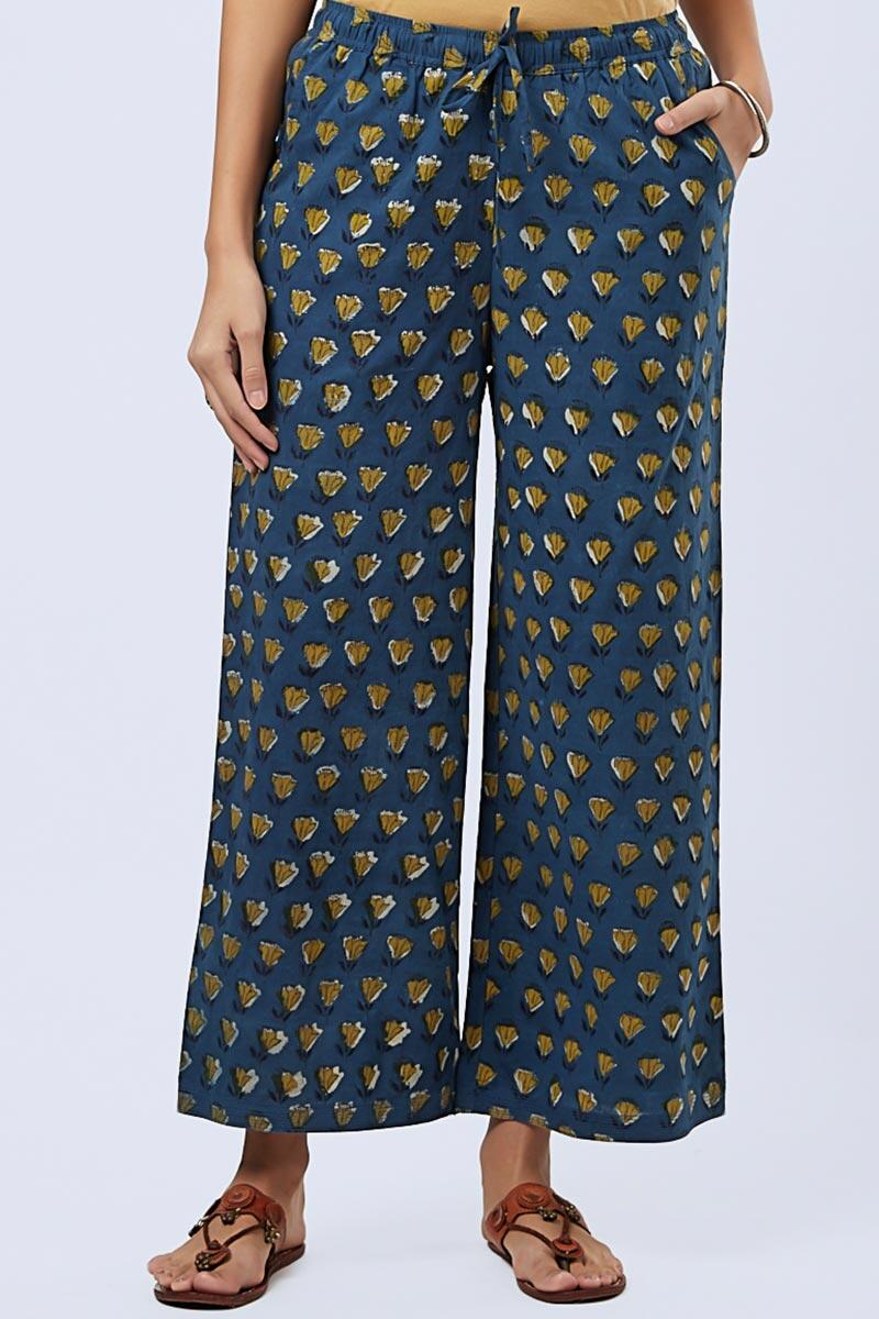 Indigo Block Printed Cotton Farsi Pants