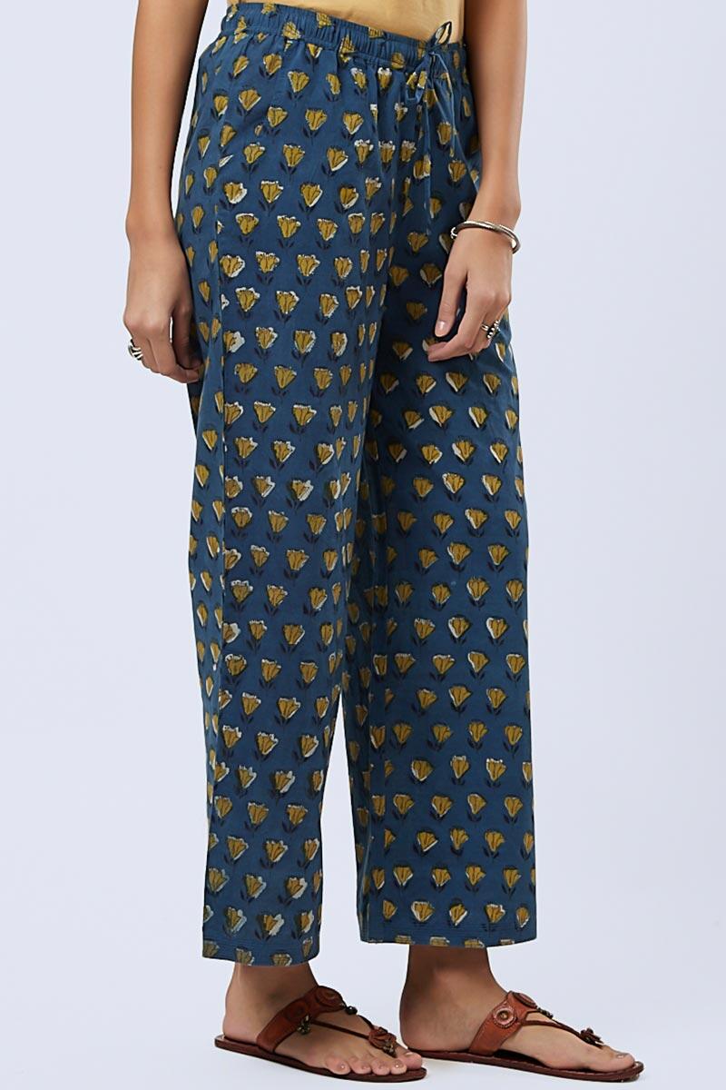 Indigo Block Printed Cotton Farsi Pants