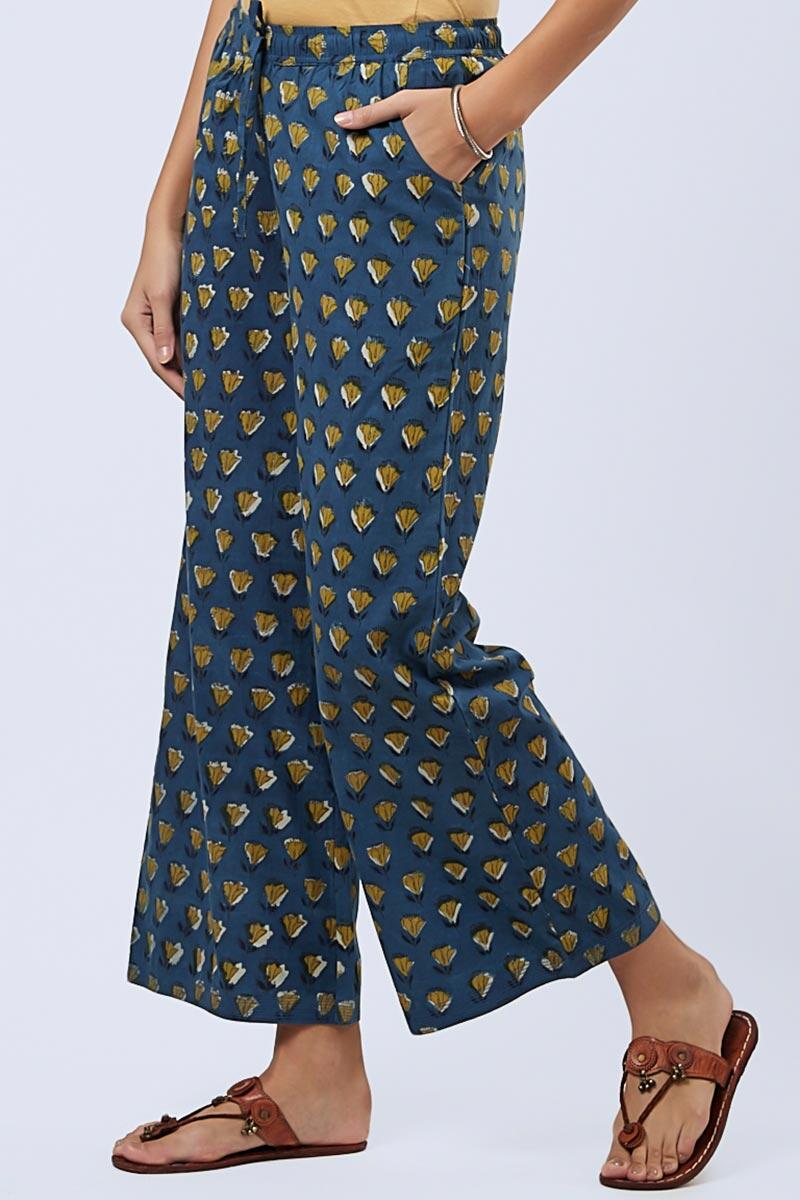 Indigo Block Printed Cotton Farsi Pants