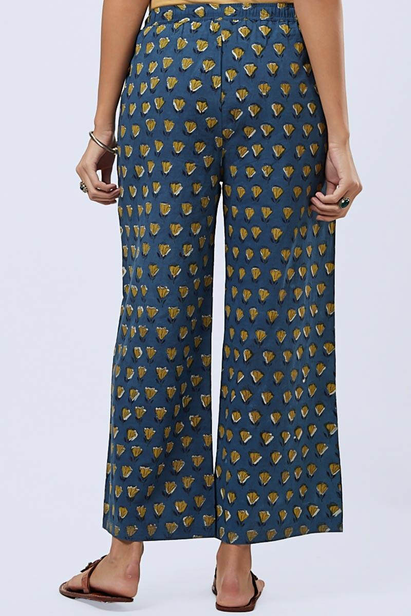 Indigo Block Printed Cotton Farsi Pants