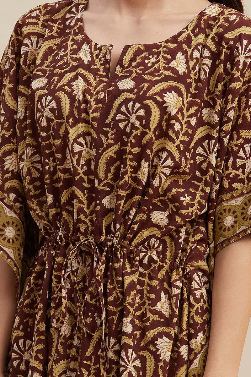 Brown Block Printed Cotton Kaftan