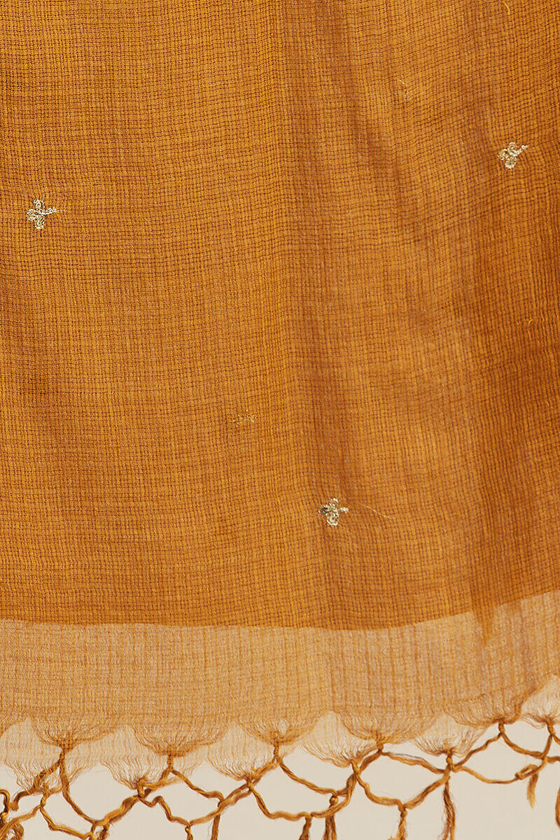 Mustard Block Printed Kota Dupatta