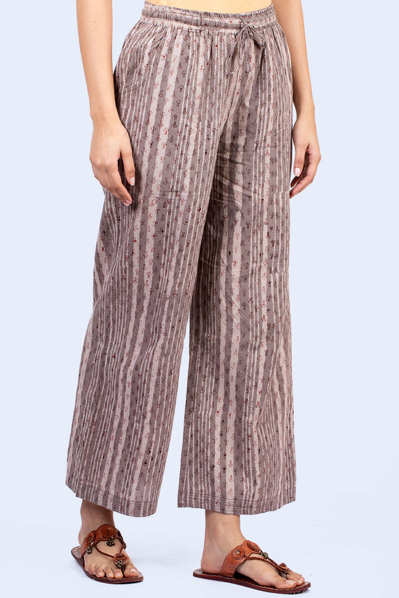 Grey Block Printed Cotton Farsi Pants