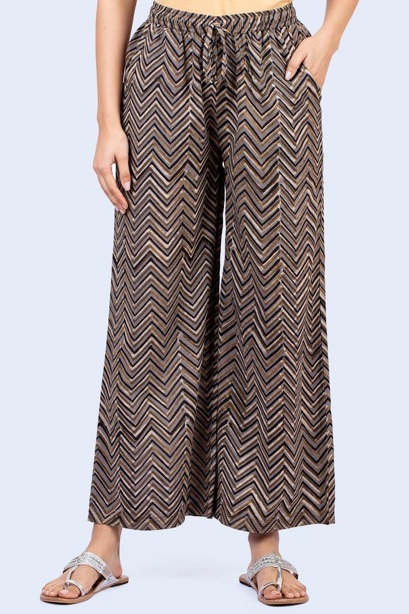 Grey Block Printed Cotton Farsi Pants