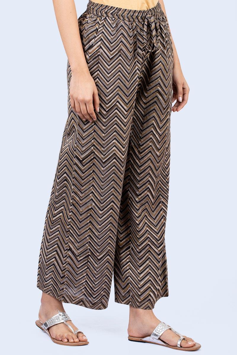 Grey Block Printed Cotton Farsi Pants