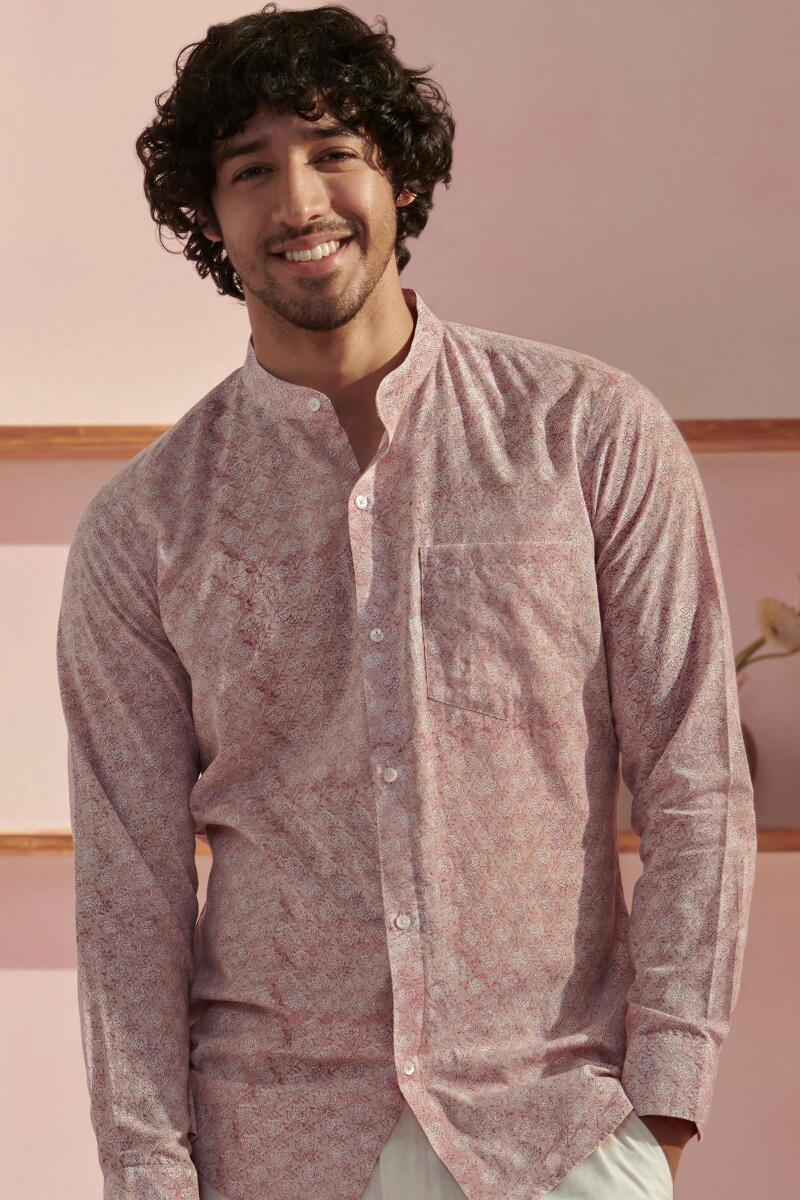 Pink Block Printed Cotton Shirt