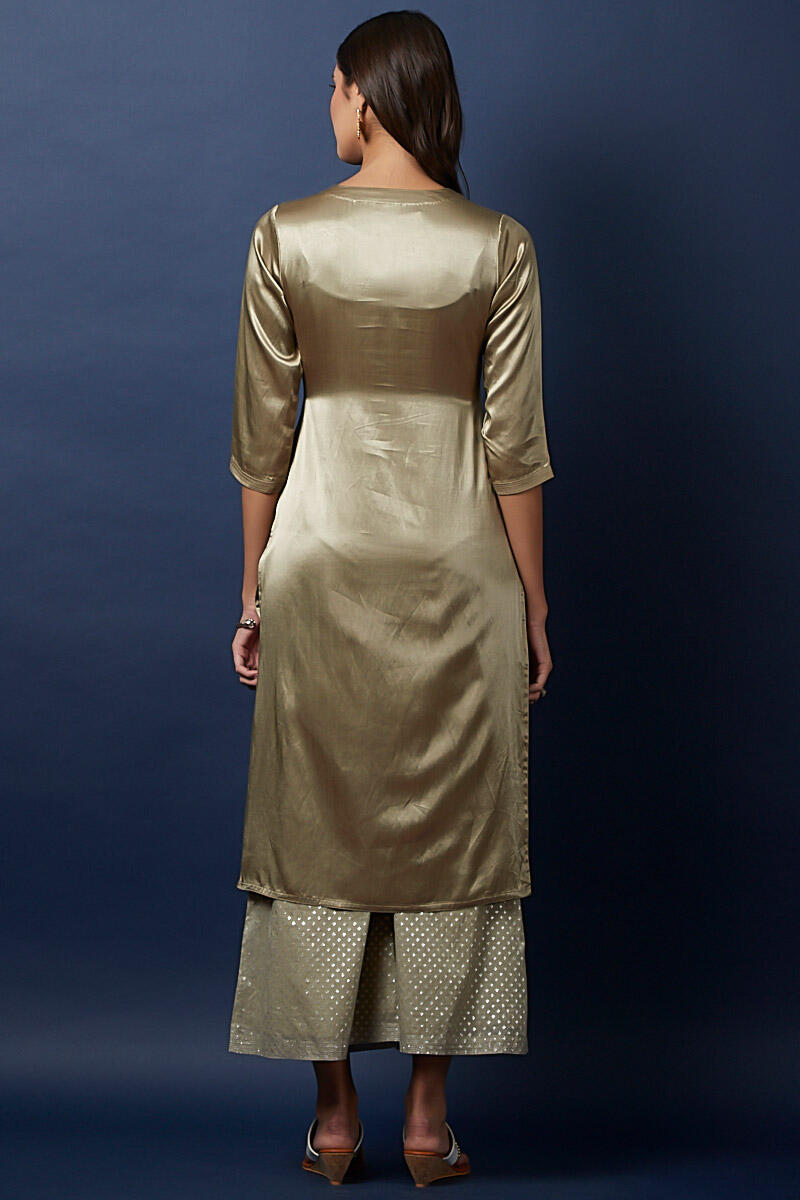 Green Handcrafted Straight Cotton Silk Blend Kurta