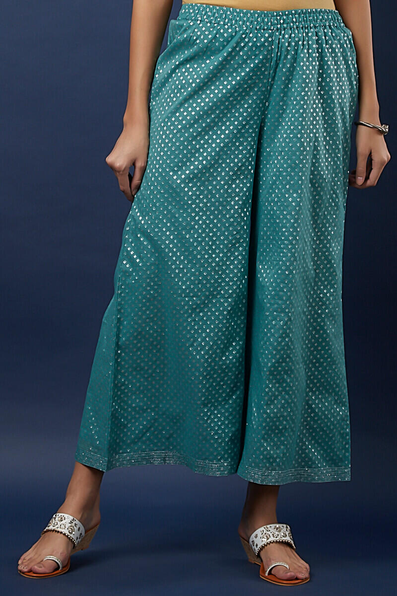 Green Block Printed Chanderi Palazzo