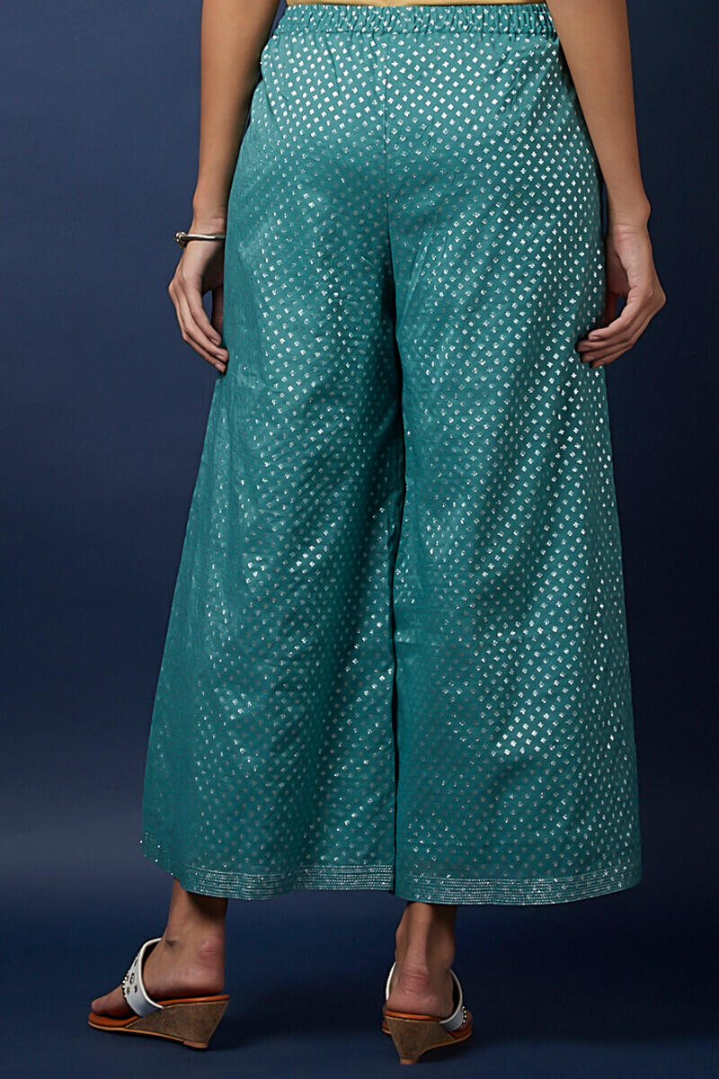 Green Block Printed Chanderi Palazzo