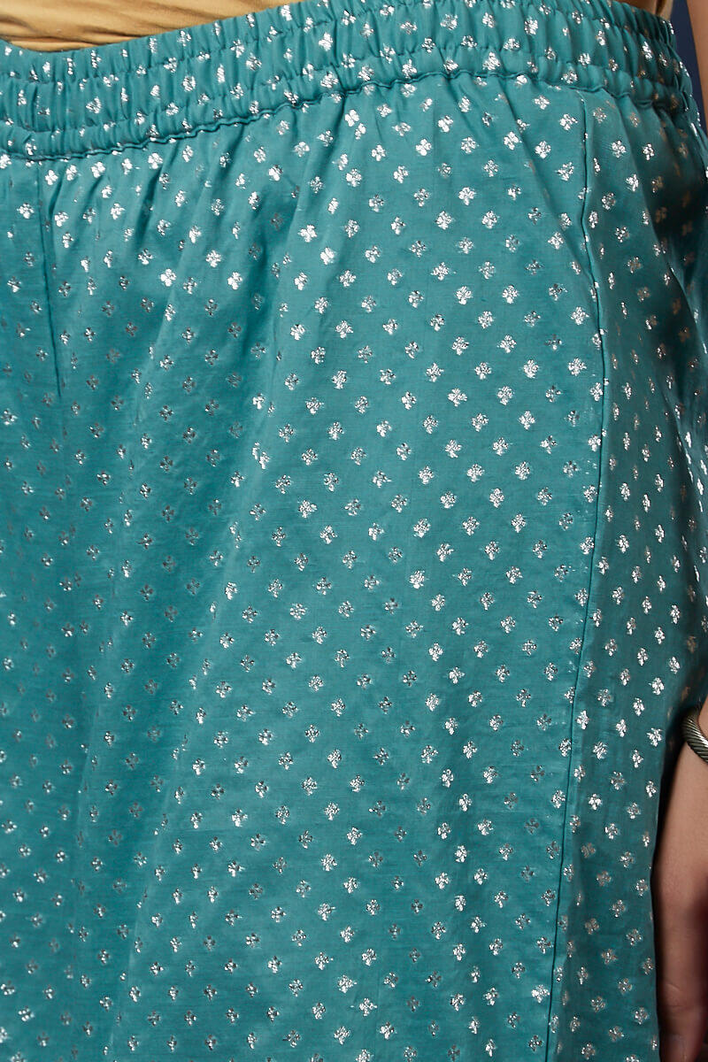 Green Block Printed Chanderi Palazzo