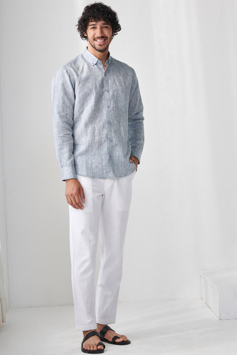 Blue Handcrafted Linen Shirt