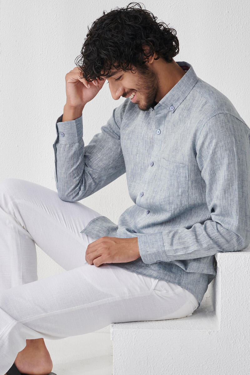 Blue Handcrafted Linen Shirt