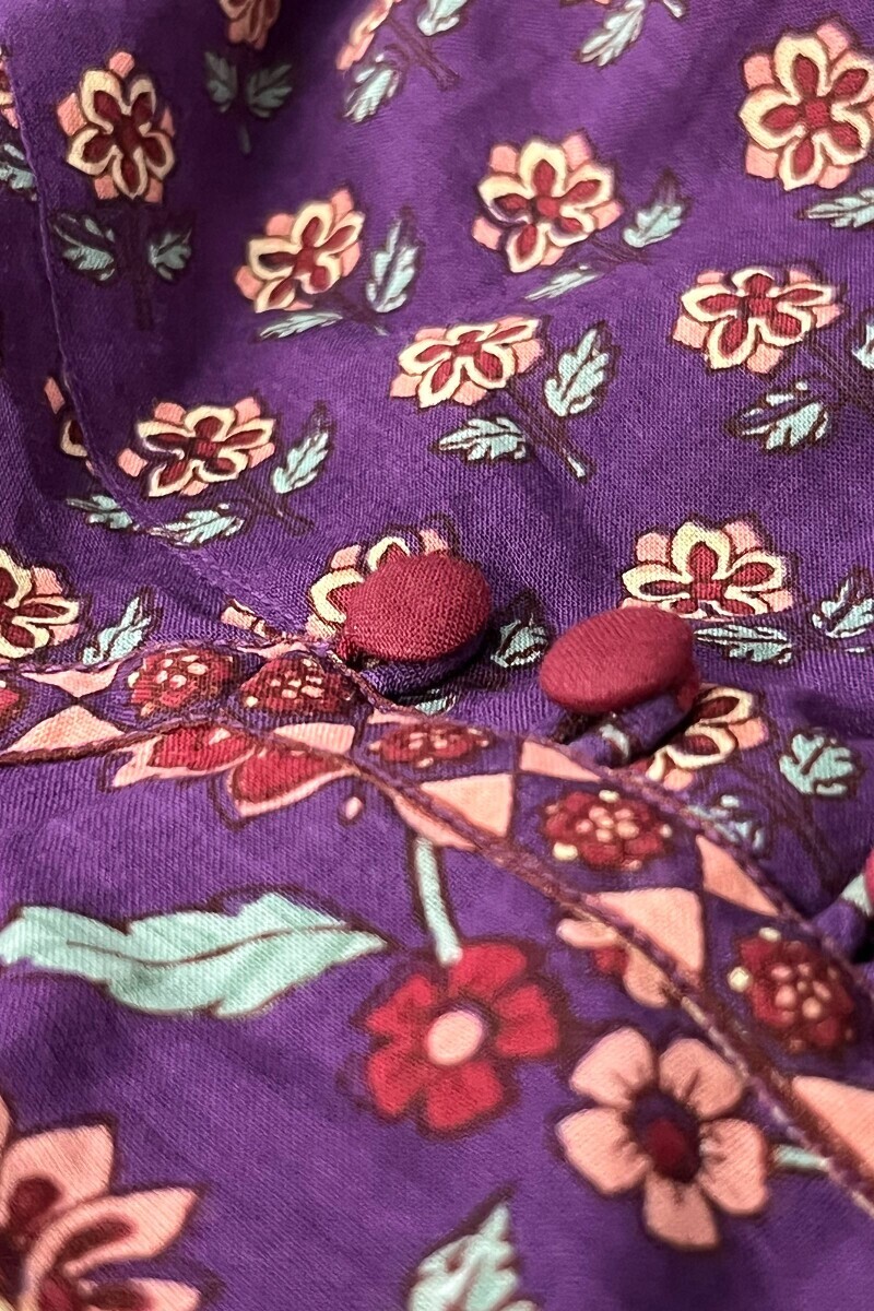 Purple Hand Printed Angrakha Cotton Kurta