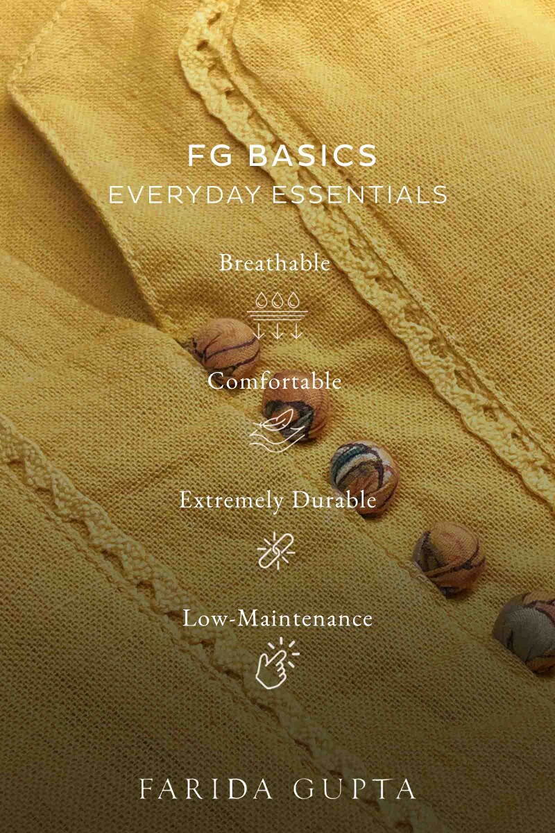 Mustard Yellow Handcrafted Straight Cotton Flax Kurta