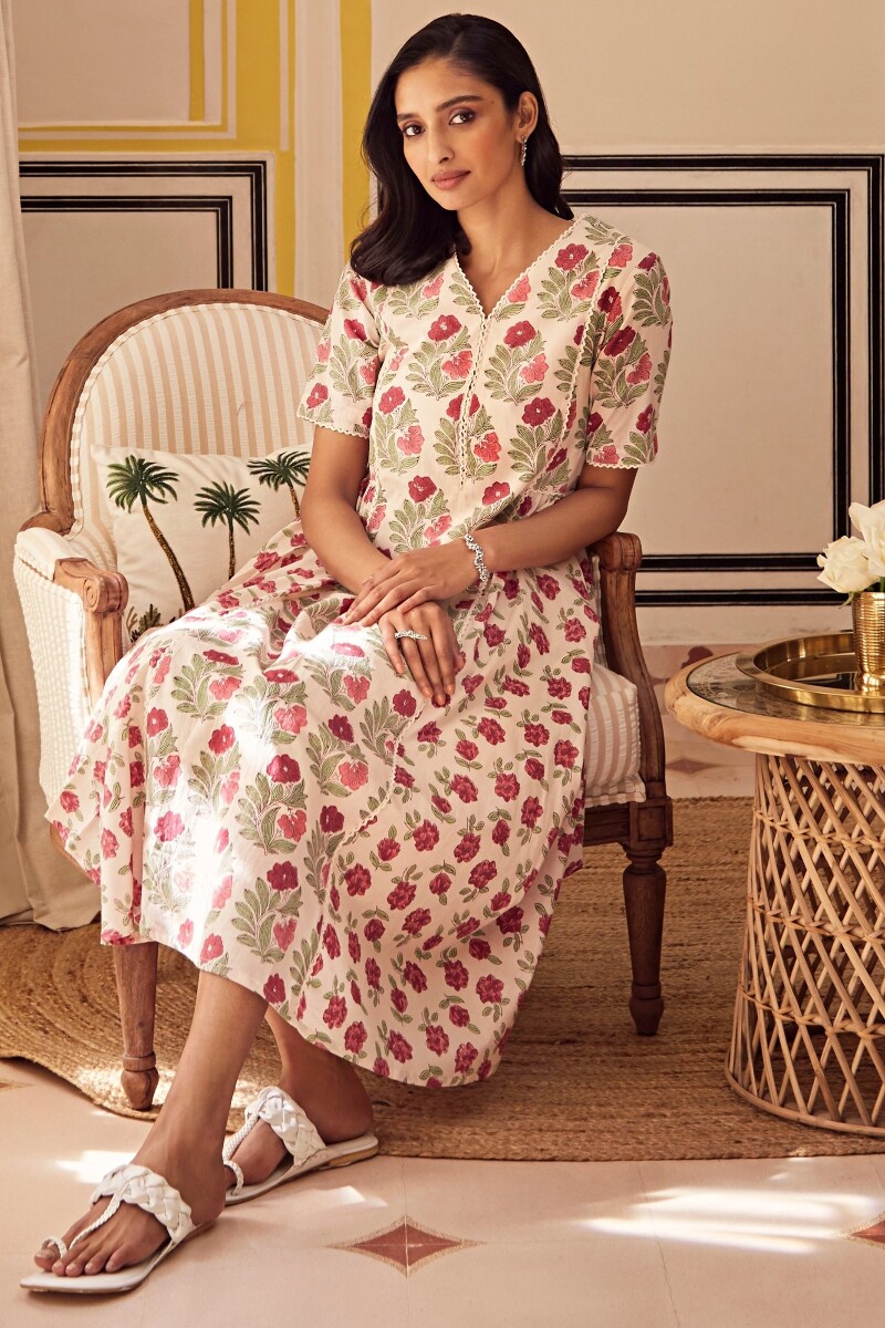 Off-White Block Printed Cotton Dress
