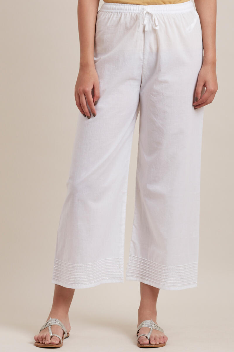 White Handcrafted Cotton Farsi Pants