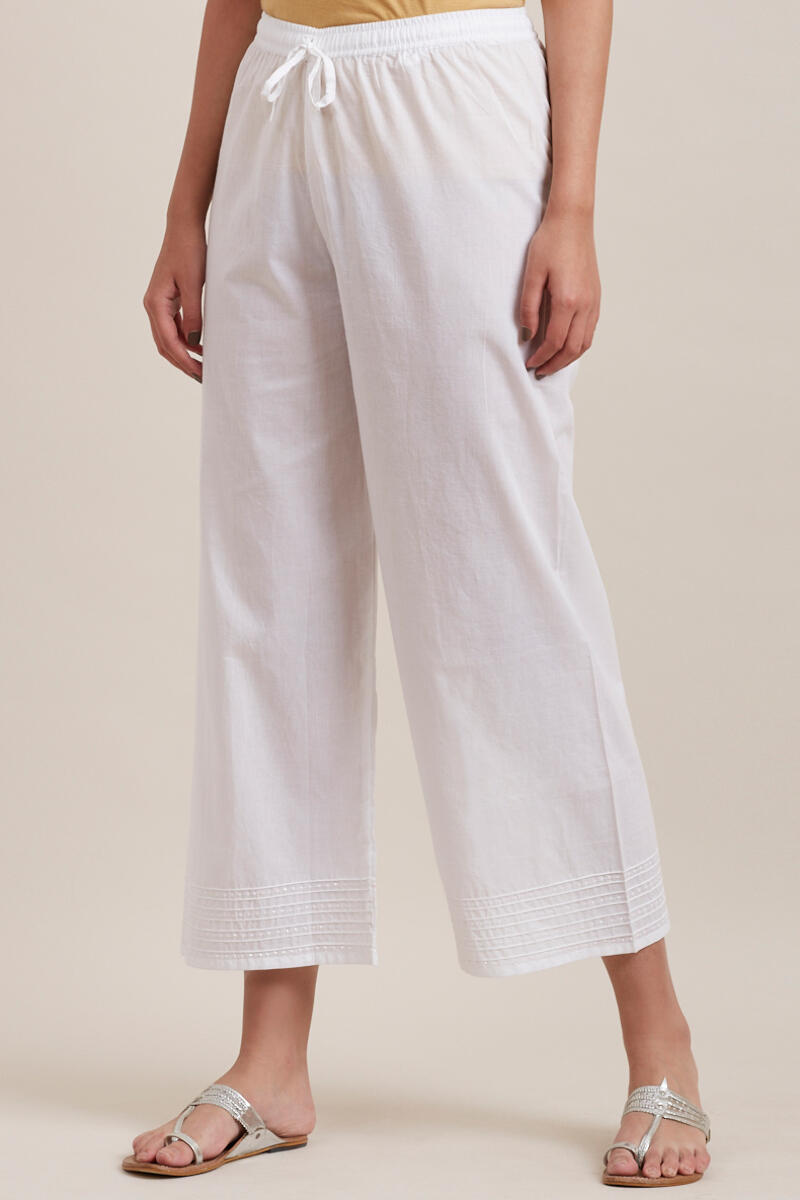 White Handcrafted Cotton Farsi Pants