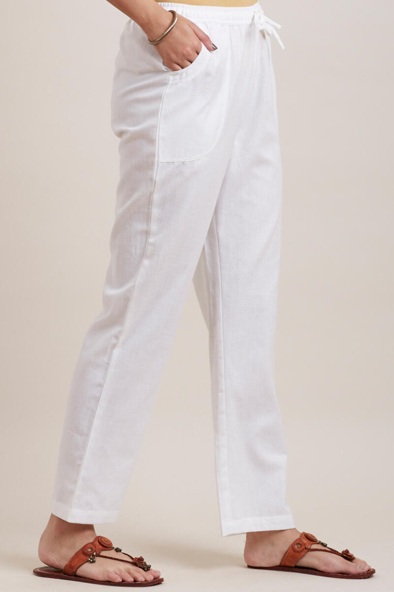White Handcrafted Cotton Pants