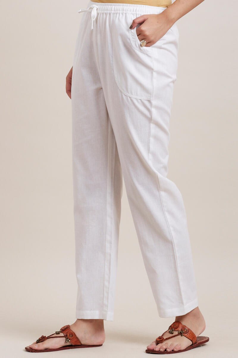 White Handcrafted Cotton Pants