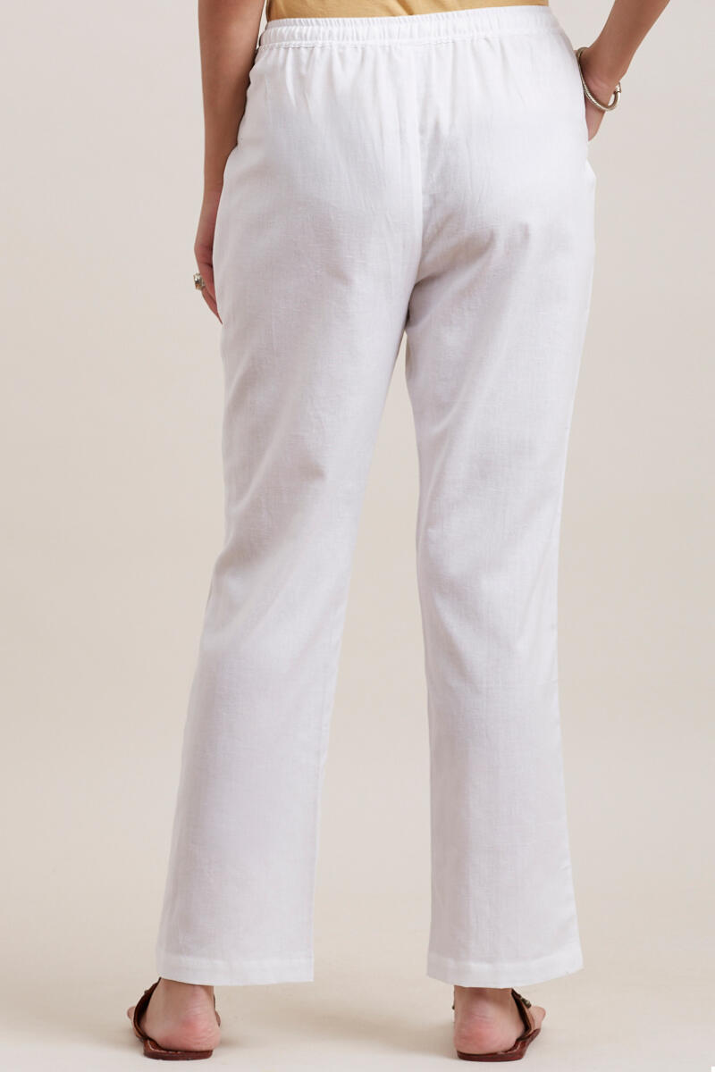 White Handcrafted Cotton Pants