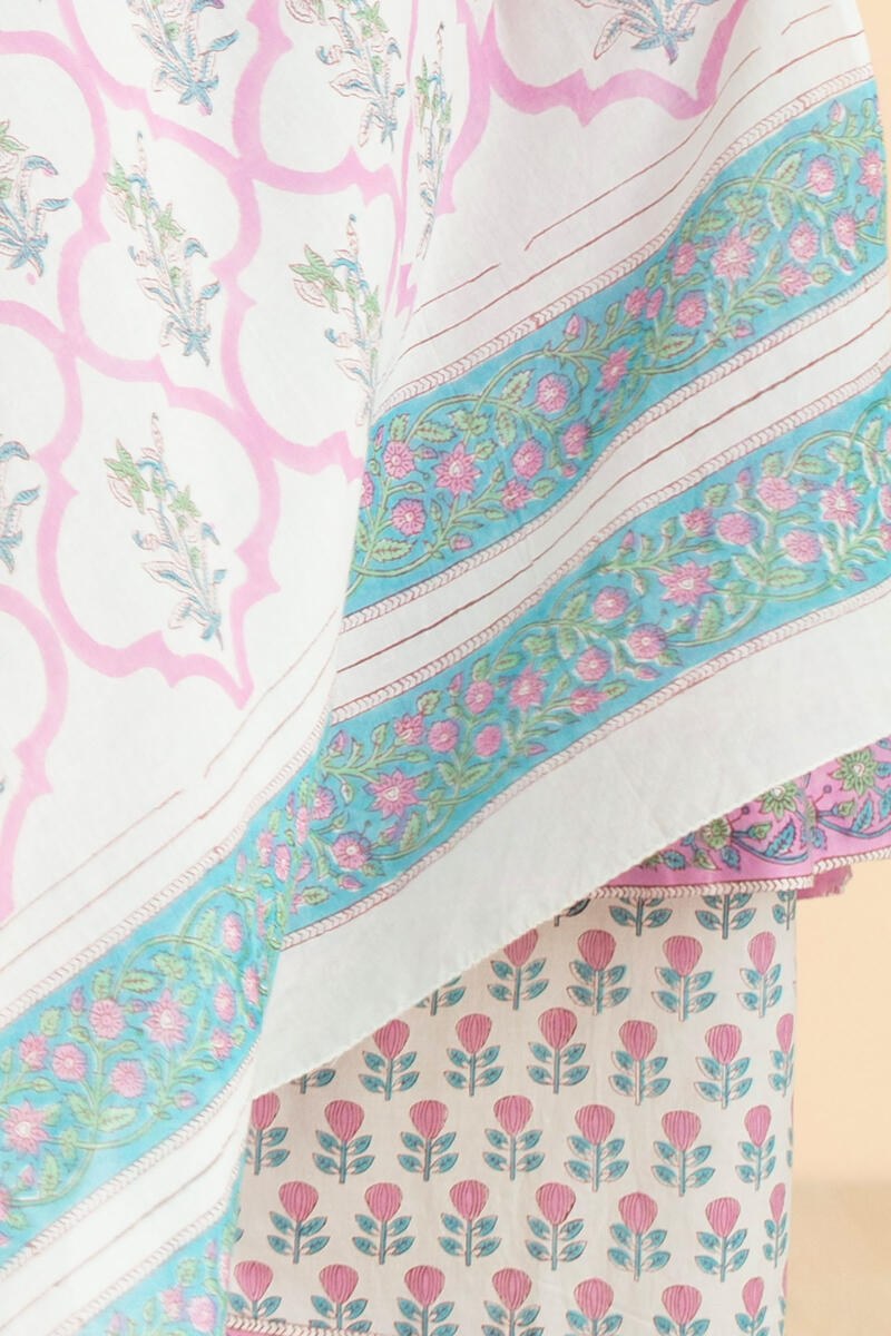 White Block Printed Cotton Dupatta