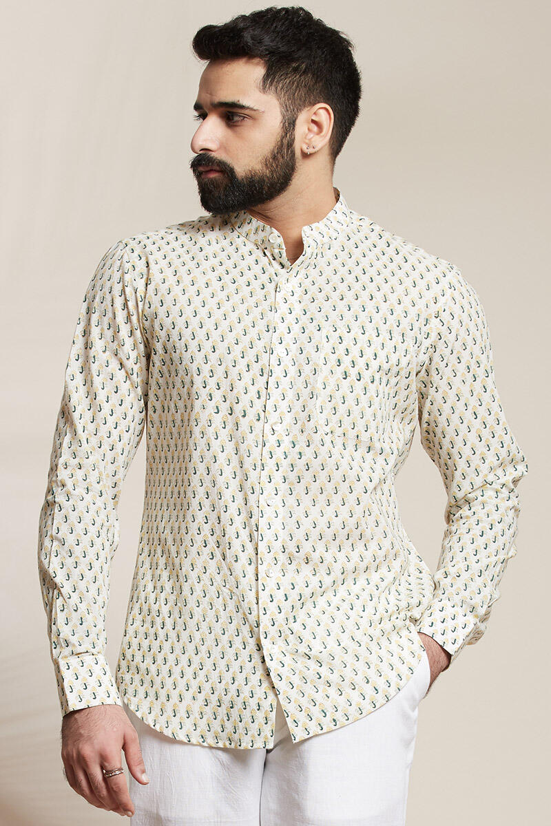 White Block Printed Cotton Shirt