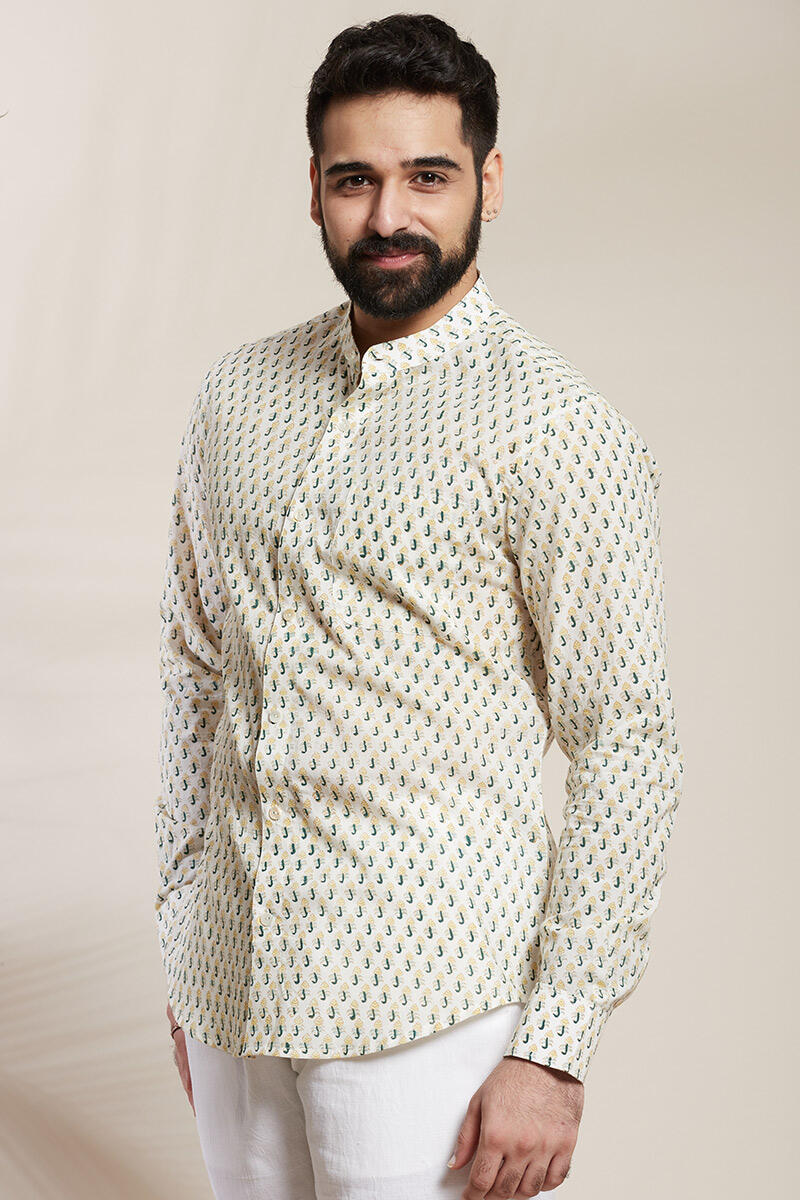White Block Printed Cotton Shirt