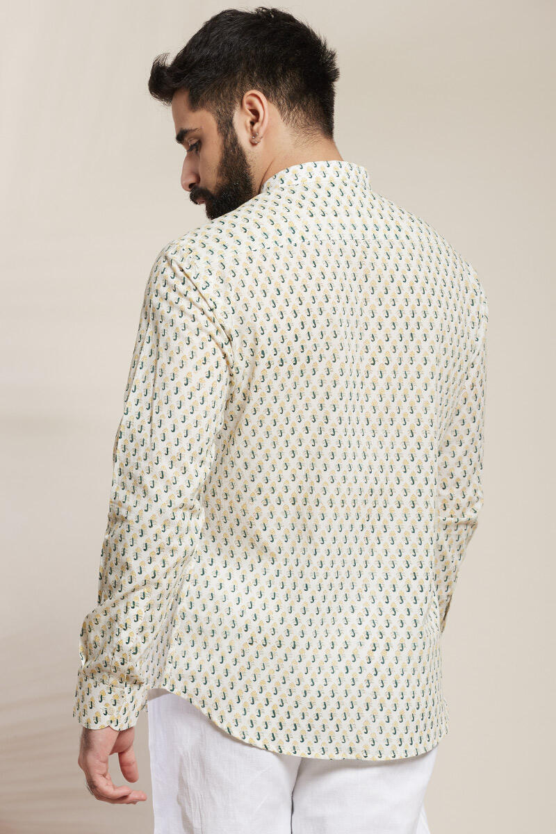 White Block Printed Cotton Shirt