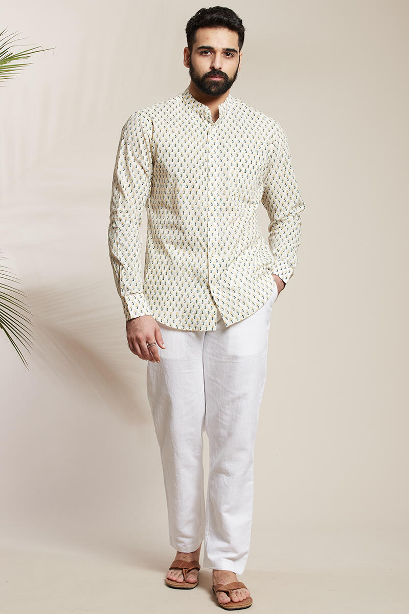White Block Printed Cotton Shirt