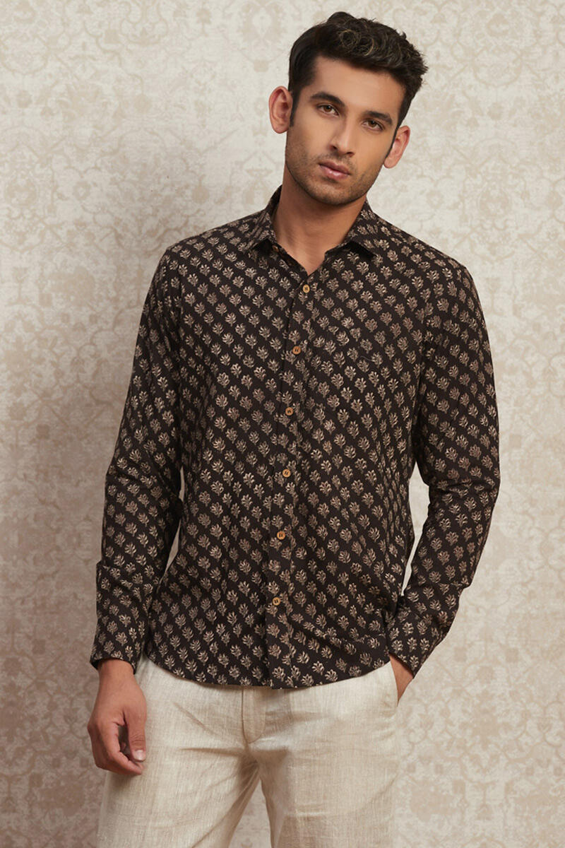 Black Block Printed Cotton Shirt