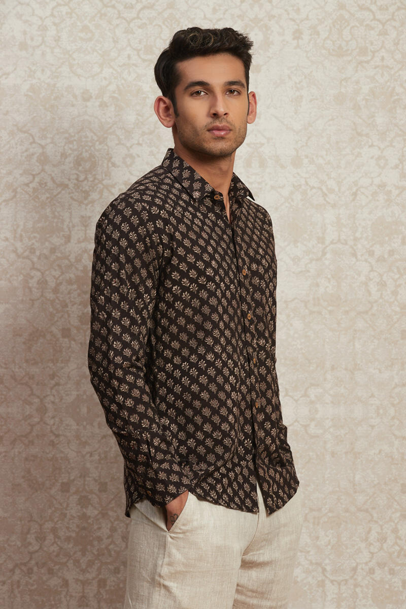 Black Block Printed Cotton Shirt