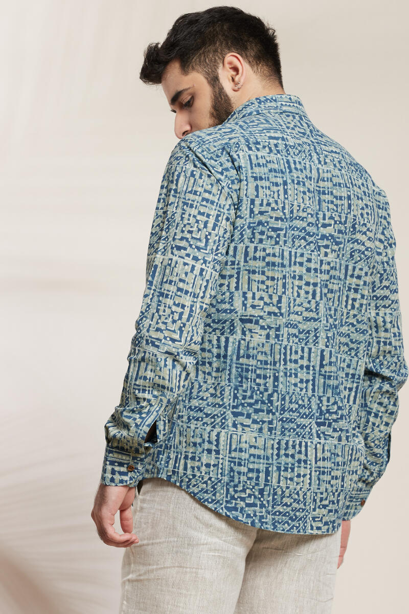 Green Block Printed Cotton Shirt