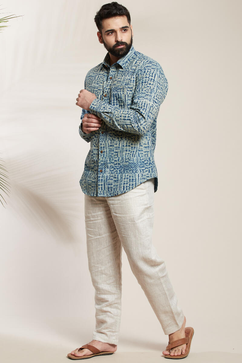 Green Block Printed Cotton Shirt