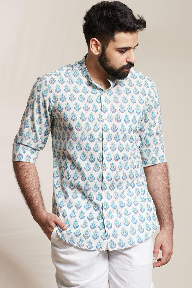 White Block Printed Cotton Shirt