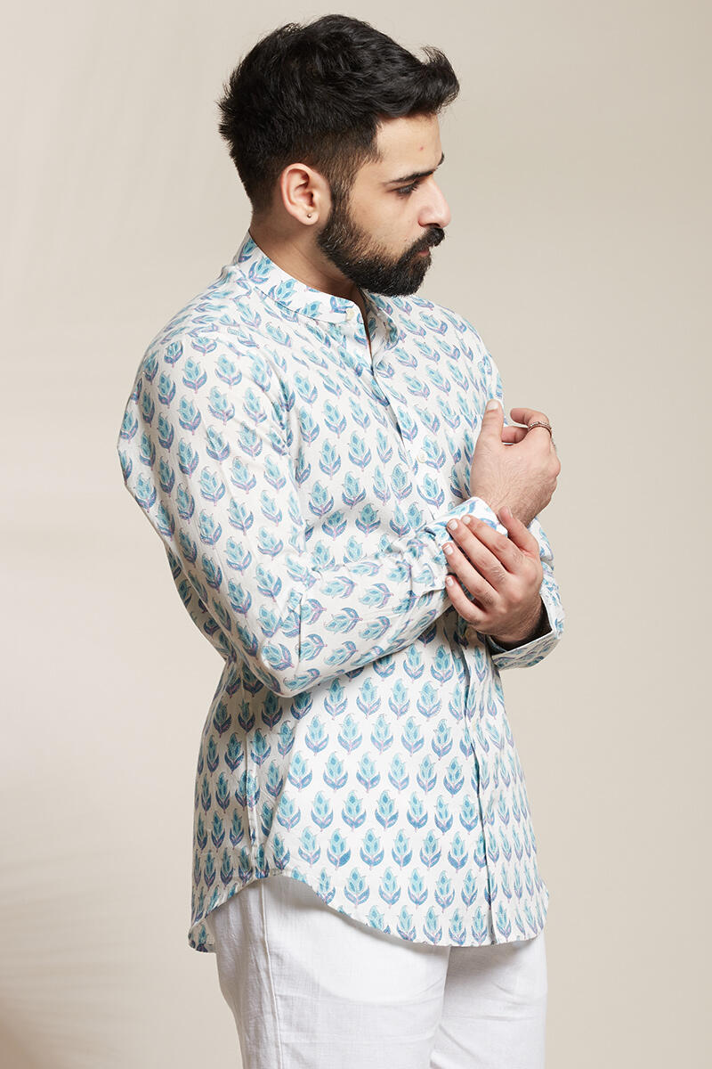 White Block Printed Cotton Shirt
