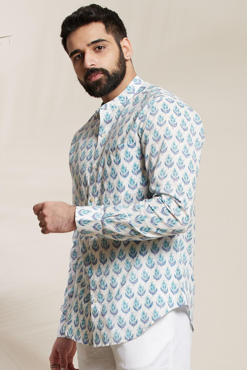White Block Printed Cotton Shirt