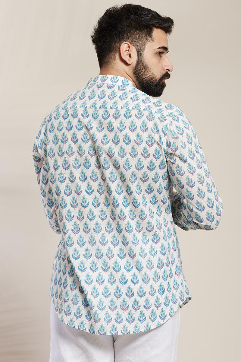 White Block Printed Cotton Shirt